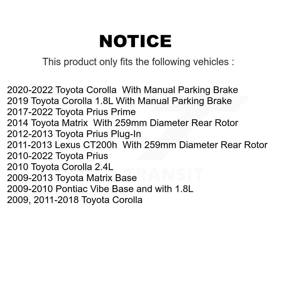 Rear Coated Disc Brake Rotors And Ceramic Pads Kit For Toyota Corolla Prius Matrix Prime Pontiac Vibe Lexus CT200h Plug-In KGC-101465