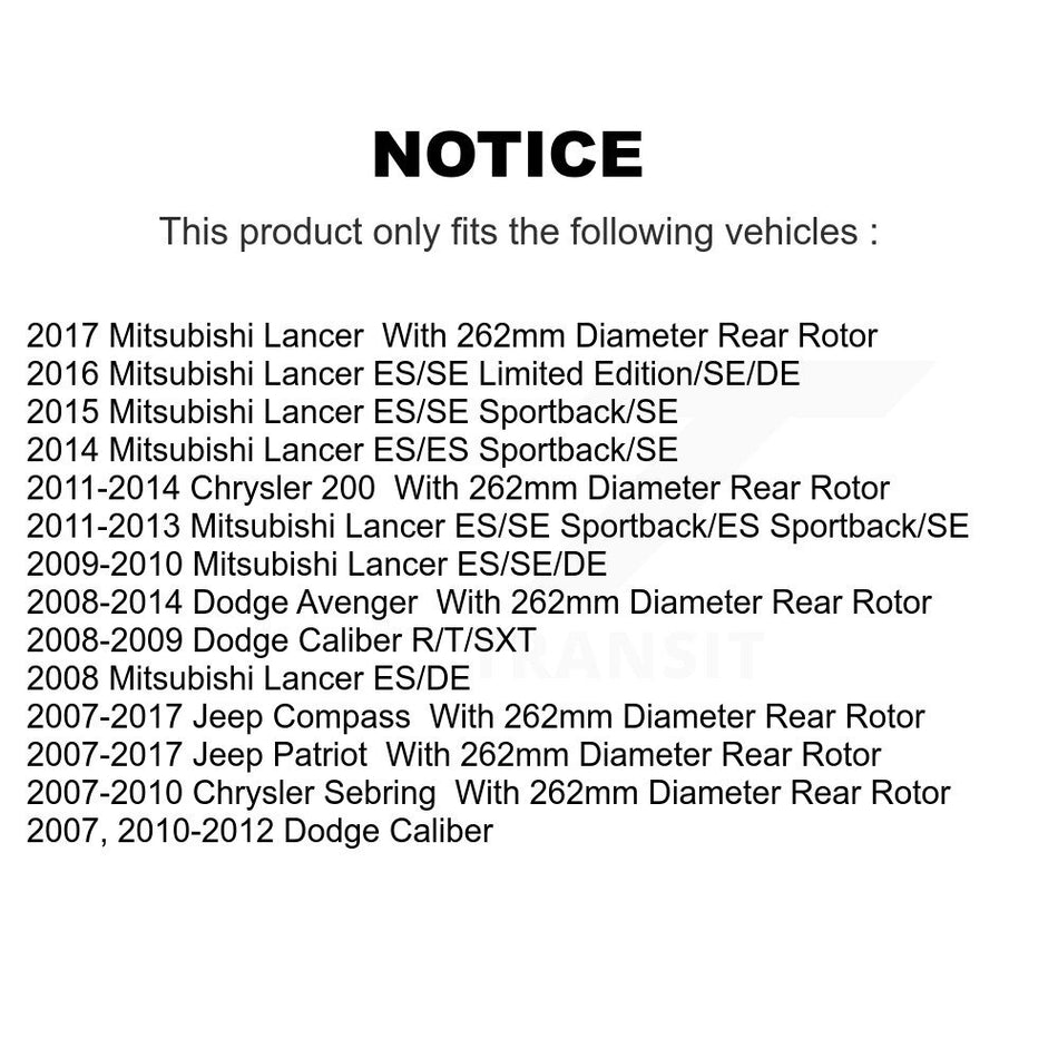 Rear Coated Disc Brake Rotors And Ceramic Pads Kit For Jeep Dodge Patriot Chrysler Compass Avenger 200 Caliber Sebring Mitsubishi Lancer KGC-101592