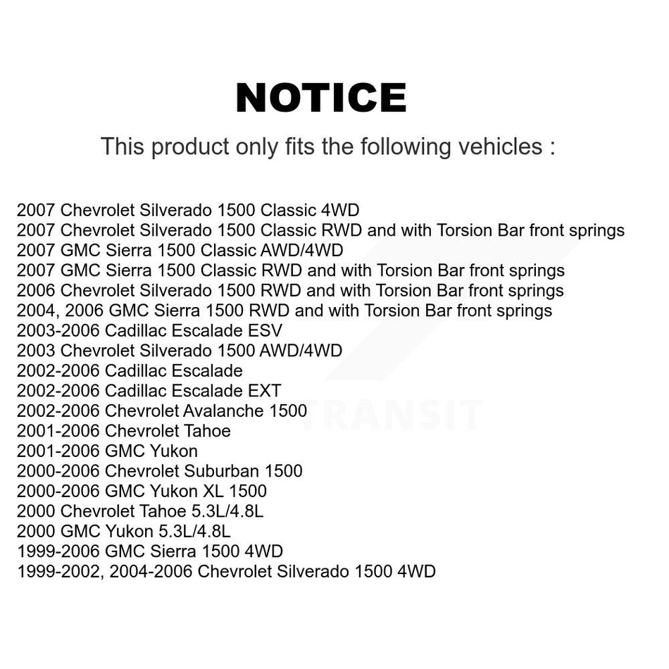 Front Suspension Control Arm And Ball Joint Assembly Stabilizer Bar Link Kit For Chevrolet Silverado 1500 GMC Tahoe Sierra Suburban Yukon Avalanche XL Cadillac Classic Escalade ESV EXT KTR-100099