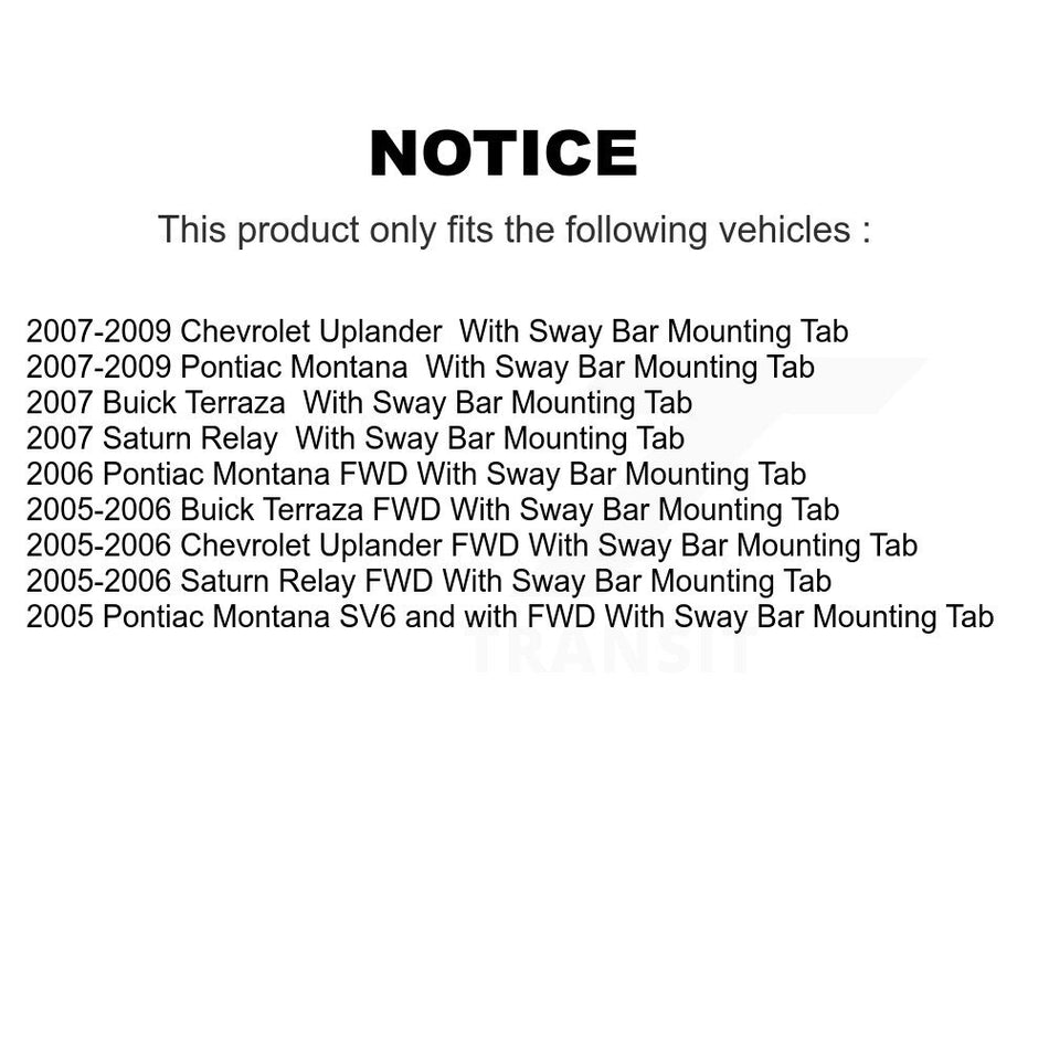 Front Suspension Control Arm And Ball Joint Assembly Stabilizer Bar Link Kit For Chevrolet Uplander Pontiac Montana Buick Terraza Saturn Relay With Sway Mounting Tab KTR-100143