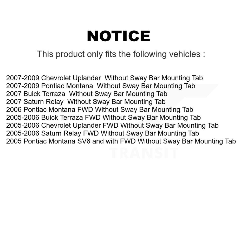 Front Suspension Control Arm And Ball Joint Assembly Steering Tie Rod End Sway Link Kit (8Pc) For Chevrolet Uplander Pontiac Montana Buick Terraza Saturn Relay Without Bar Mounting Tab KTR-100421