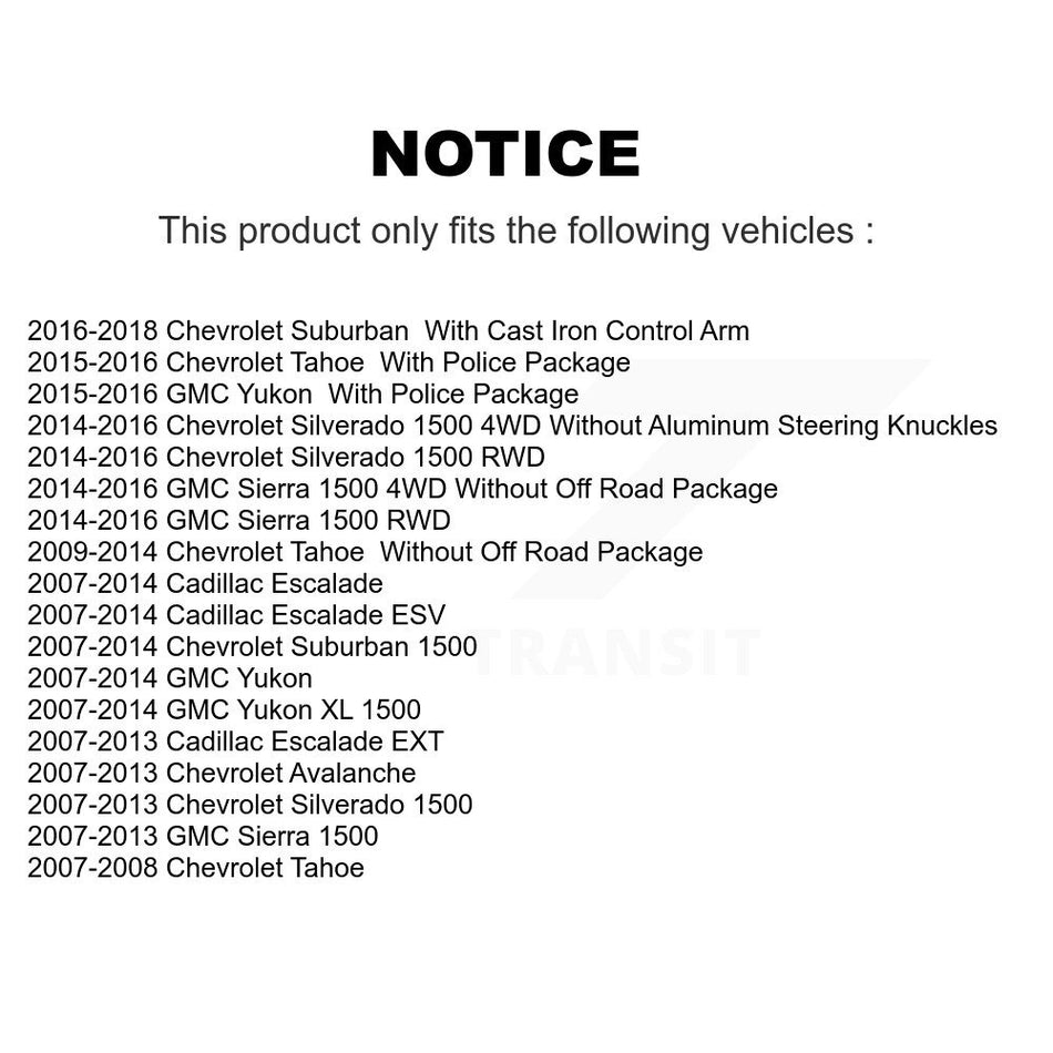 Front Suspension Control Arm And Ball Joint Assembly Kit For Chevrolet Silverado 1500 GMC Sierra Tahoe Yukon Suburban Cadillac XL Avalanche Escalade ESV EXT KTR-101423