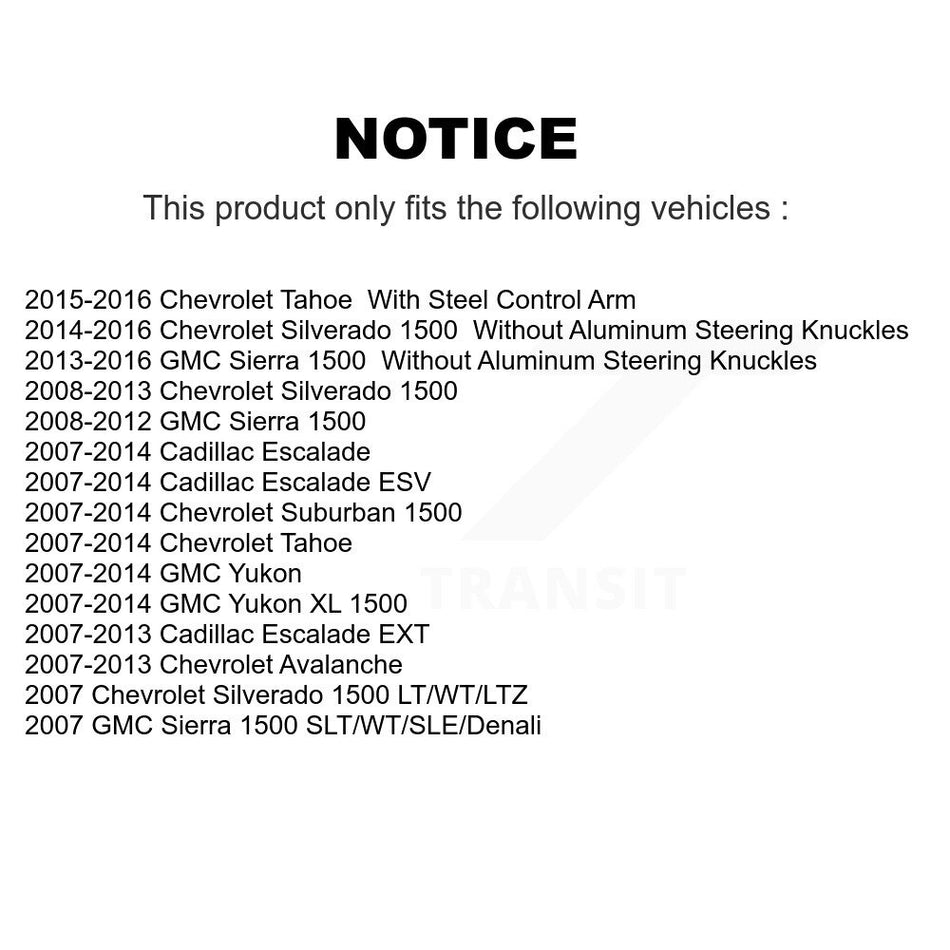 Front Suspension Control Arm And Ball Joint Assembly Kit For Chevrolet Silverado 1500 GMC Sierra Tahoe Suburban Yukon Cadillac XL Avalanche Escalade ESV EXT KTR-101524