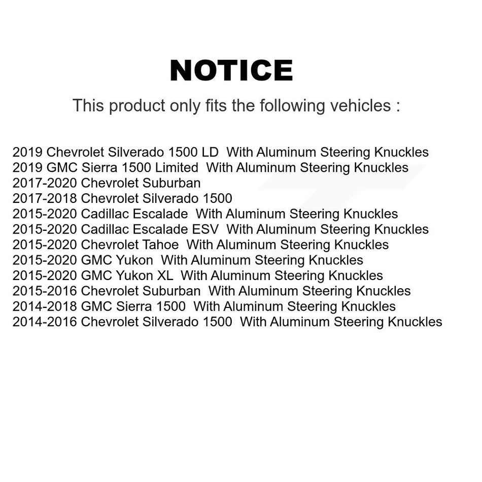 Front Suspension Control Arm And Ball Joint Assembly Kit For Chevrolet Silverado 1500 GMC Sierra Tahoe Suburban Yukon Cadillac XL Escalade ESV LD Limited With Aluminum Steering Knuckles KTR-104133