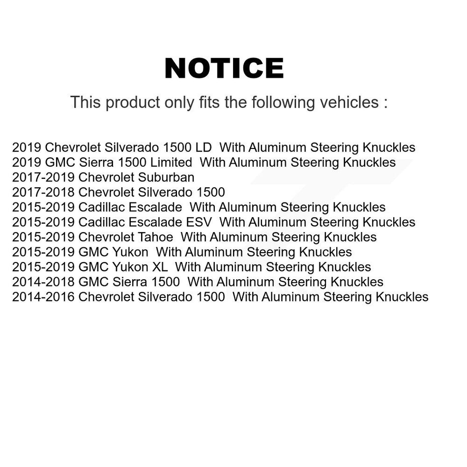 Front Control Arm And Ball Joint Tie Rod End Link Kit (8Pc) For Chevrolet Silverado 1500 GMC Sierra Tahoe Yukon Cadillac XL Suburban Escalade ESV LD Limited With Aluminum Steering Knuckles KTR-104137